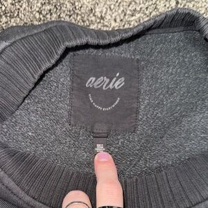 aerie Black Ribbed Crewneck Sweatshirt